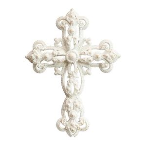 Ornement de Noël en croix blanche vintage avec motifs découpés et finition scintillante