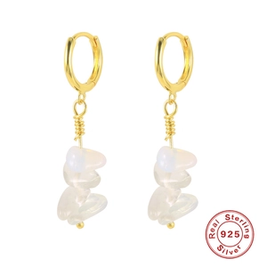 S925 sterling silver hoop earrings with irregular translucent white natural stones