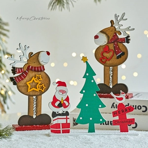 Christmas Wooden Tabletop Ornaments Santa Claus Reindeer Snowman Figurine Painted Desktop Holiday Decor For Home