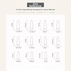 Size chart showing 12 dimensions for comic style press-on nails in various measurements