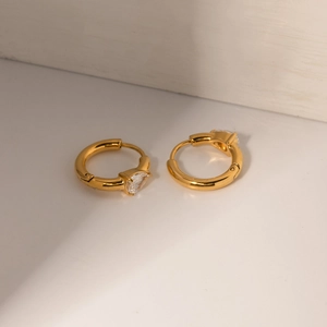 18k gold plated stainless steel hoop earrings with sparkling marquise cut cubic zirconia