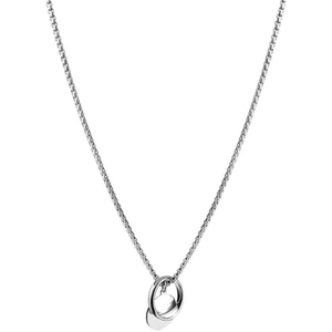 Close-up of hip-hop silver geometric disc pendant and box chain necklace for men and women