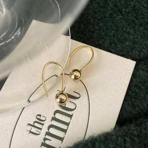 Minimalist S925 sterling silver ball drop earrings with polished gold finish hooks