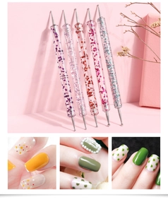 5-piece double-ended nail art dotting tool set with gold foil handles and floral design