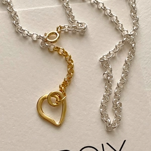 925 Sterling Silver Hollow Heart Pendant Necklace Two Tone Splicing Chain Minimalist Lariat Jewelry For Women