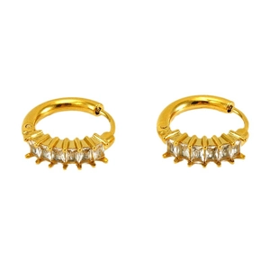 Boucles d'oreilles vintage plaquées or 18 carats avec zircons rectangulaires sur fond blanc