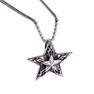 Retro punk 304 stainless steel necklace with a vintage star pendant and square box chain