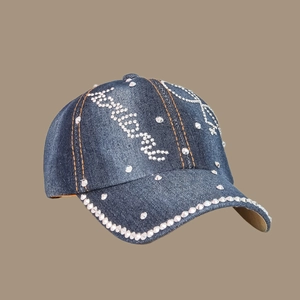 Rhinestone Butterfly Denim Baseball Cap Adjustable Sun Protection Wide Brim Y2K Streetwear Trendy Hat For Women