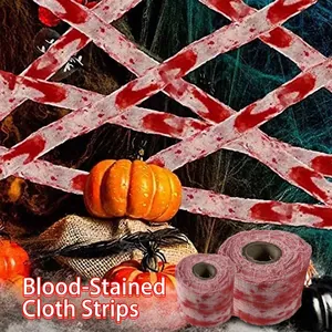 Bloody Gauze Bandage Cotton Polyester Creepy Blood Splatter Pattern Halloween Party Haunted House Horror Decoration Spooky Venue Props