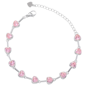 Detail showing the 925 silver hallmark on a pink heart link bracelet extension chain