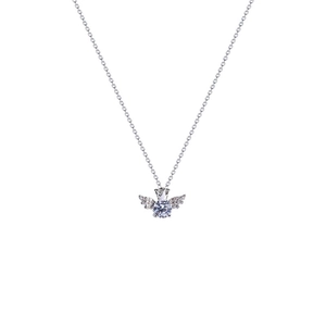 Elegant silver angel wing necklace with sparkling zircon pendant for women style