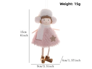Guide des tailles détaillé d'ange en peluche avec robe rose, hauteur de 15cm