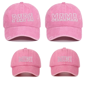 Pink washed cotton baseball cap set with Mama and Mini embroidery details