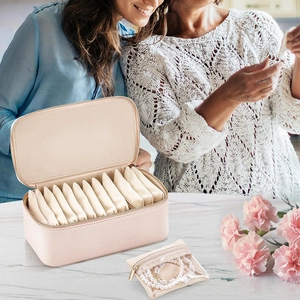 Portable Jewelry Box Travel Storage Case PU Leather Zipper Closure Transparent Inner Bags Multi Compartment Organizer