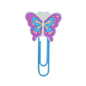 Purple butterfly paper clip bookmark made of soft PVC glue on clean white background