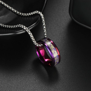 2024 Chinese Zodiac Dragon Pendant Necklace with Purple and Gold Finish on Silver Chain