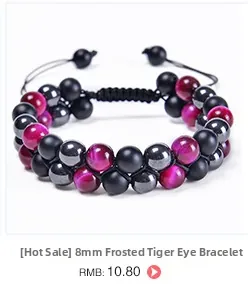 Detail of 8mm matte onyx and magenta tiger eye double-row braided adjustable bracelet