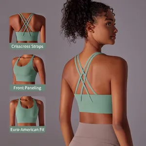 Reggiseno Sportivo da Donna con Incrocio Posteriore Yoga Crop Top Traspirante Antiurto Fitness Gym Workout Tank Top Nylon Elastan Spazzolato Sportivo