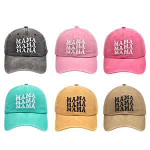 Vintage washed cotton baseball caps with MAMA embroidery in six trendy colors