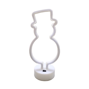 White snowman neon LED sign with round base for Christmas holiday bedroom table decoration