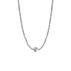 Elegant square silver beads necklace with a round white pearl pendant for women