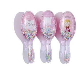 Cute Cartoon Air Cushion Hairbrush Transparent Plastic With Colorful Sequins Foam Beads Detangling Massage Comb For Girls