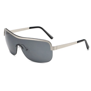 Modern semi-rimless cycling sunglasses with silver frame and dark grey one-piece lens