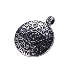 Stainless steel Solomon seal pendant with hexagon star and ancient symbolic engraving