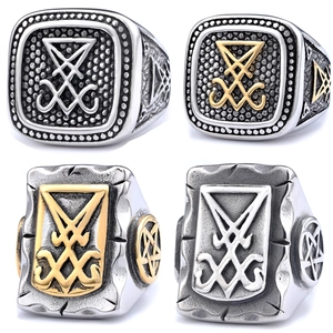 Stainless Steel Ring Sigil Of Lucifer Gothic Punk Satanic Vintage Distressed Jewelry For Men Women