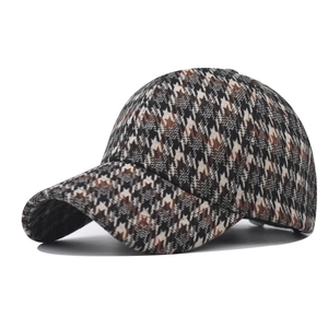 Casquette De Baseball Pied-De-Poule Hommes Femmes Rétro Plaid Chapeau À Visière Boucle Métal Réglable Texture Laine Épaisse