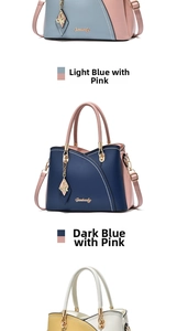Detailed view of color-block handbags with circular handles and metal butterfly charms