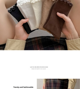 Detail of ruffled cuffs and ribbed texture on four pairs of cotton socks in earthy tones