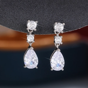 Elegant silver teardrop earrings with pear-cut cubic zirconia for bridal or formal wear