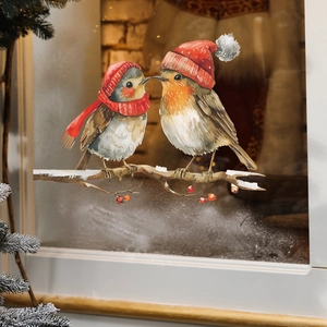Christmas Wall Sticker Window Cling PVC Robin Bird Snow Branch Winter Holiday Home Decor Removable Self Adhesive