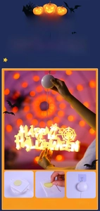 Detail view of Happy Halloween LED suction light with dual adhesive and hook mounting options