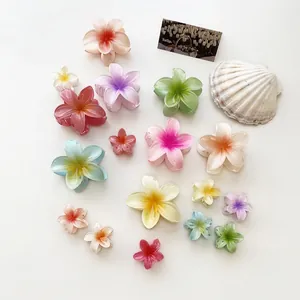 Flower Hair Claw Clip Plumeria Frangipani Gradient Resin Matte Hairpin Hawaiian Beach Vacation Accessories For Women
