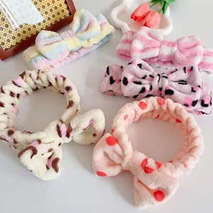 Cute Korean style bow headbands with leopard print and stripes for face washing