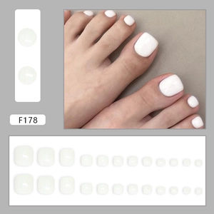 Kit de 24 faux ongles de pieds blanc crème brillant de différentes tailles pour femmes