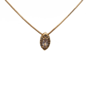 Gold-plated copper necklace with teardrop zircon pendant and box chain on white background