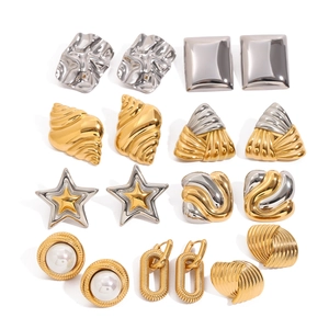 Variety of gold and silver stainless steel earrings with star and pearl accents