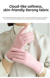 Detail der rosa Thermo-Handschuhe aus Dralon mit Kunstfellbesatz und Perlenverzierung