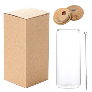Borosilikatglas Becher-Set mit Bambusdeckeln, Strohhalm und Bürste in Geschenkbox