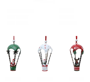 Detail of Nordic iron Christmas hot air balloon hanging ornaments with Santa and snowman