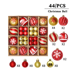Detailed set of 44 red and gold Christmas balls with matte and glitter finishes