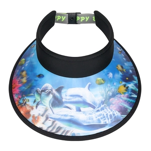 Children's sun visor with 3D tropical ocean dolphin print and adjustable strap