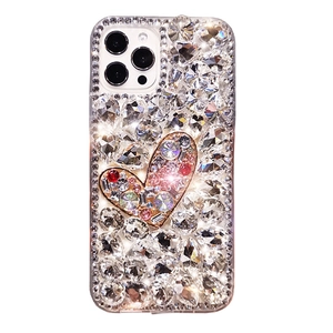 Luxury rhinestone heart phone case for iPhone series with sparkling multi-color crystals
