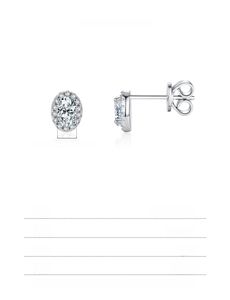 Macro shot of 925 sterling silver oval stud earrings with 3x5mm sparkling cubic zirconia