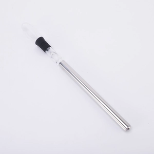 Detail of 3-in-1 stainless steel wine chiller stick with silicone seal and pourer spout