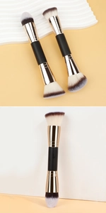 Dual-ended makeup brush set featuring soft gradient bristles and elegant gold ferrules