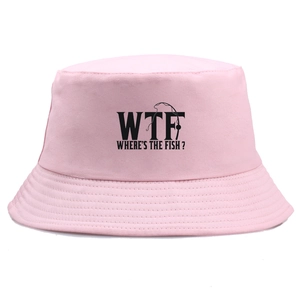 Pink cotton bucket hat with Where's The Fish embroidery for outdoor fishing